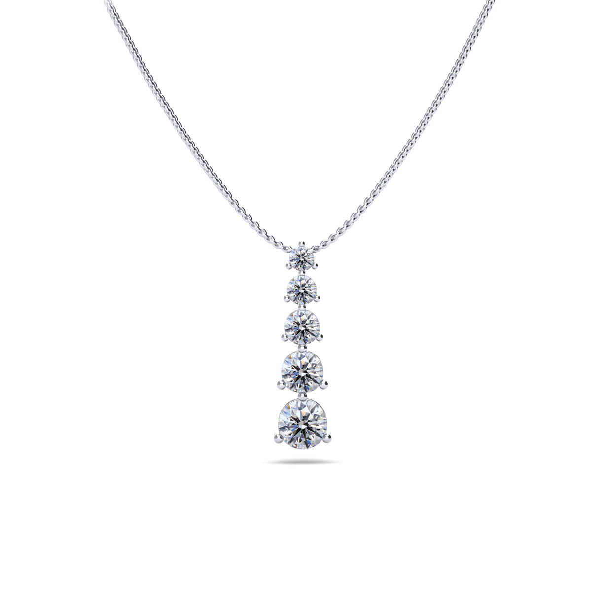 14K White Gold 5 Stone Graduating Diamond Drop Pendant
