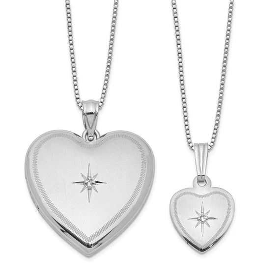 Sterling Silver Heart Diamond Locket & Pendant Matching Set
