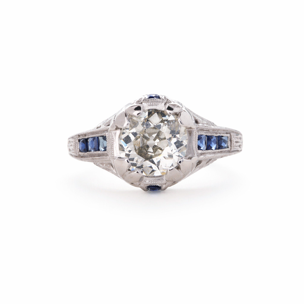 Early 1900s Vintage Platinum, Diamond & Sapphire Engagement Ring