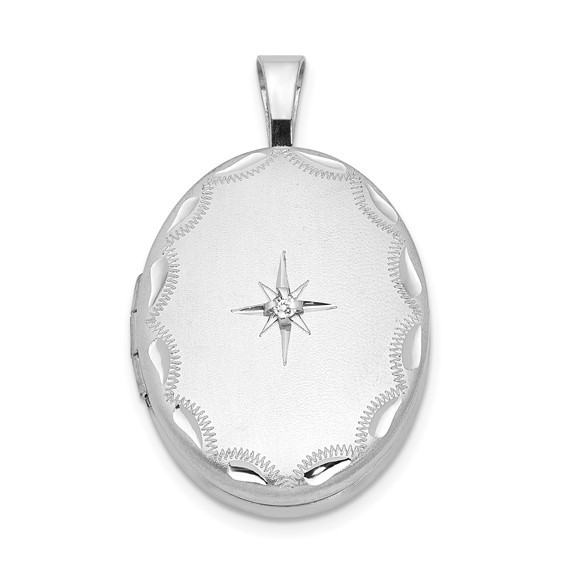 Sterling Silver Vintage-Inspired Diamond Side Scallop Oval Locket