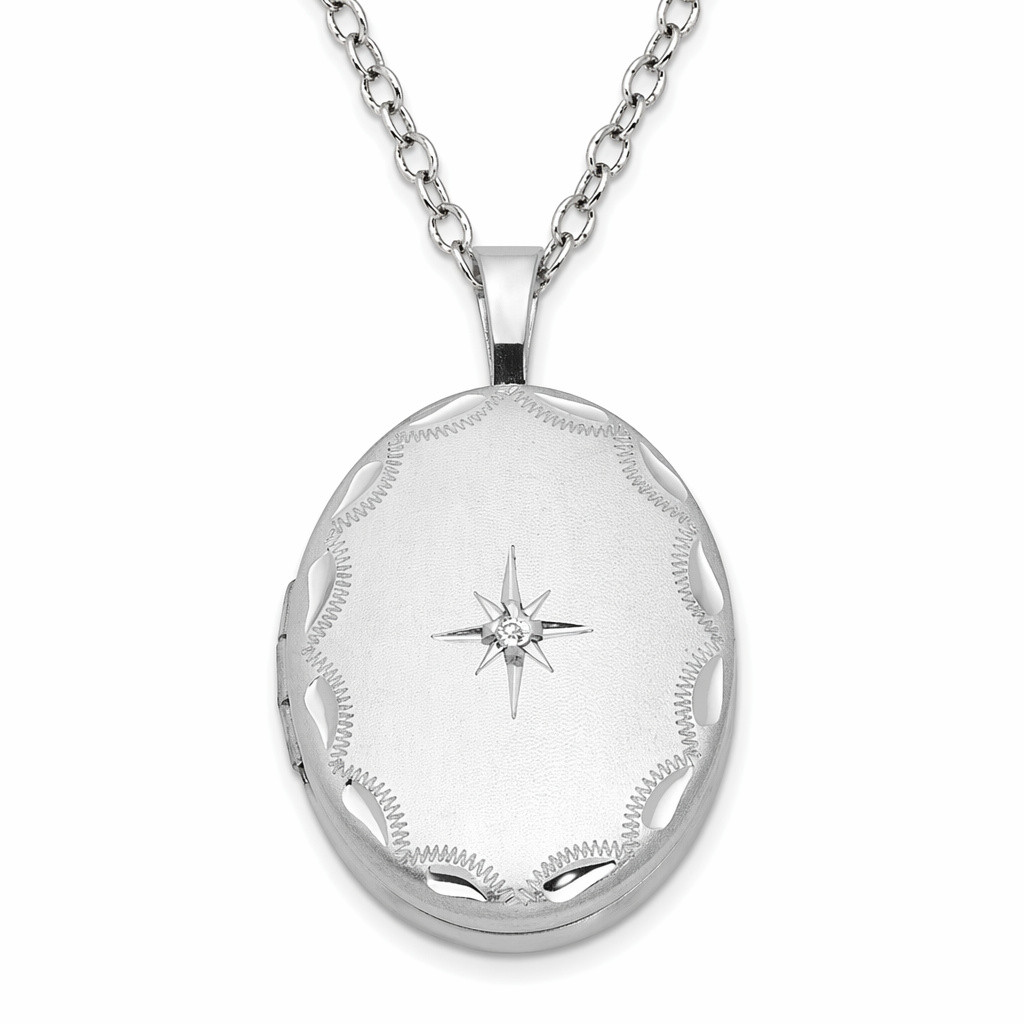 Sterling Silver Vintage-Inspired Diamond Side Scallop Oval Locket