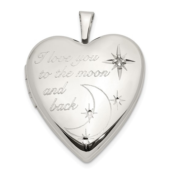 Sterling Silver Love To The Moon Diamond Heart Locket