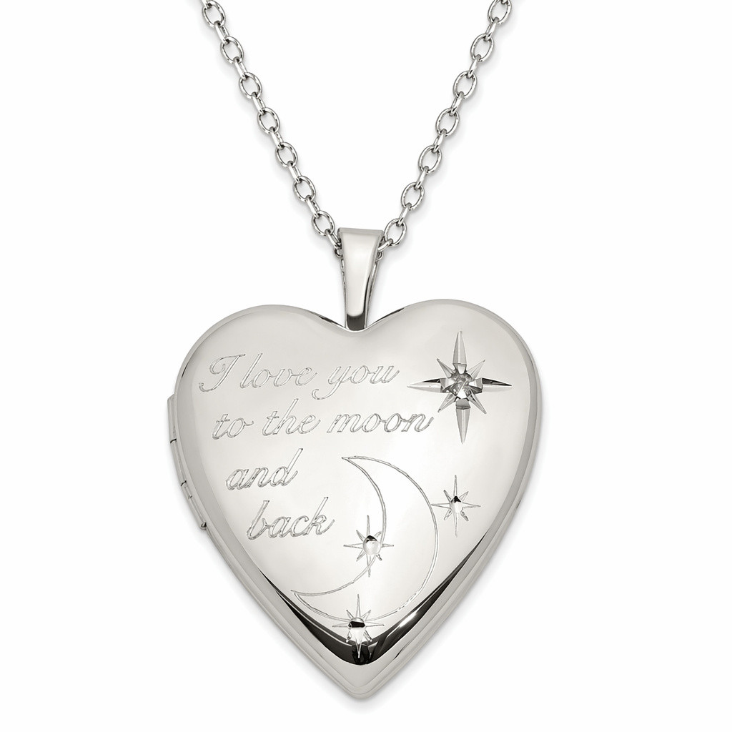 Sterling Silver Love To The Moon Diamond Heart Locket