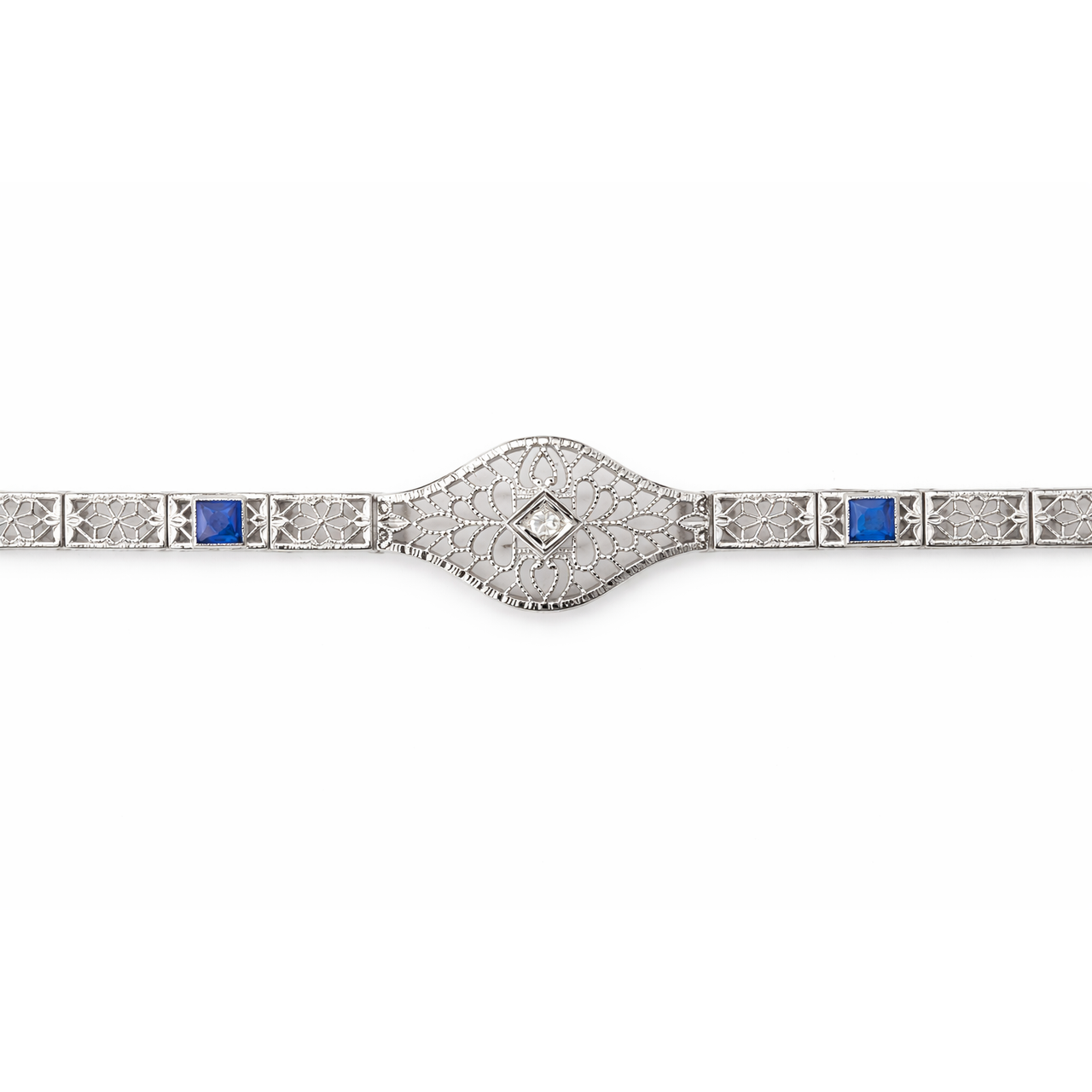 Ladies Vintage Art Deco Revival Platinum, Diamond & Emerald Bracelet