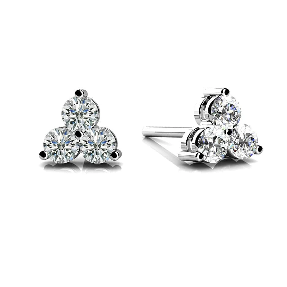 14K White Gold Diamond Trio Studs