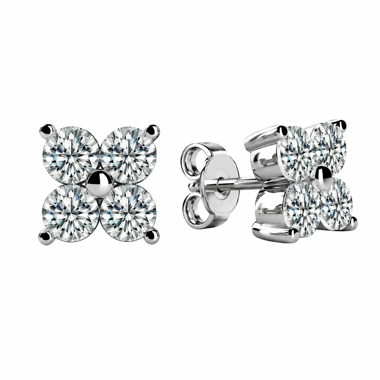 14K White Gold Quad Diamond Studs