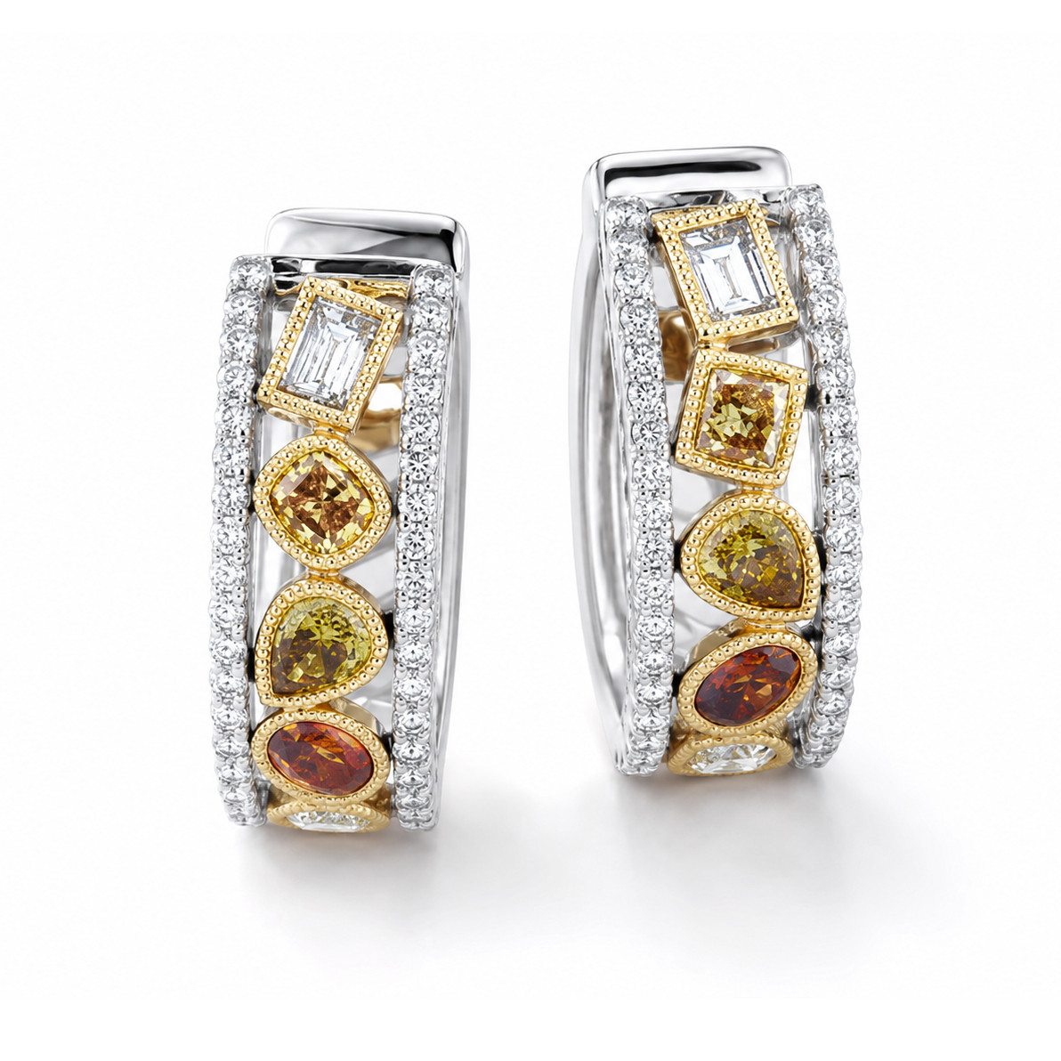 18K Two Tone Fancy Mixed Color Diamond Hoop Earrings by Parade Designs
