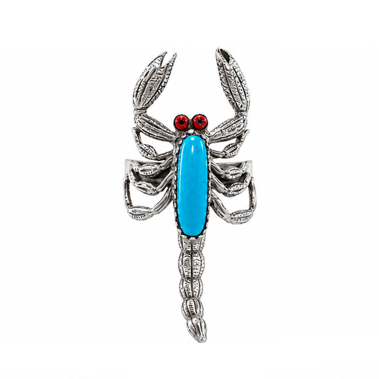 Sterling Silver Scorpion Ring with Turquoise & Coral