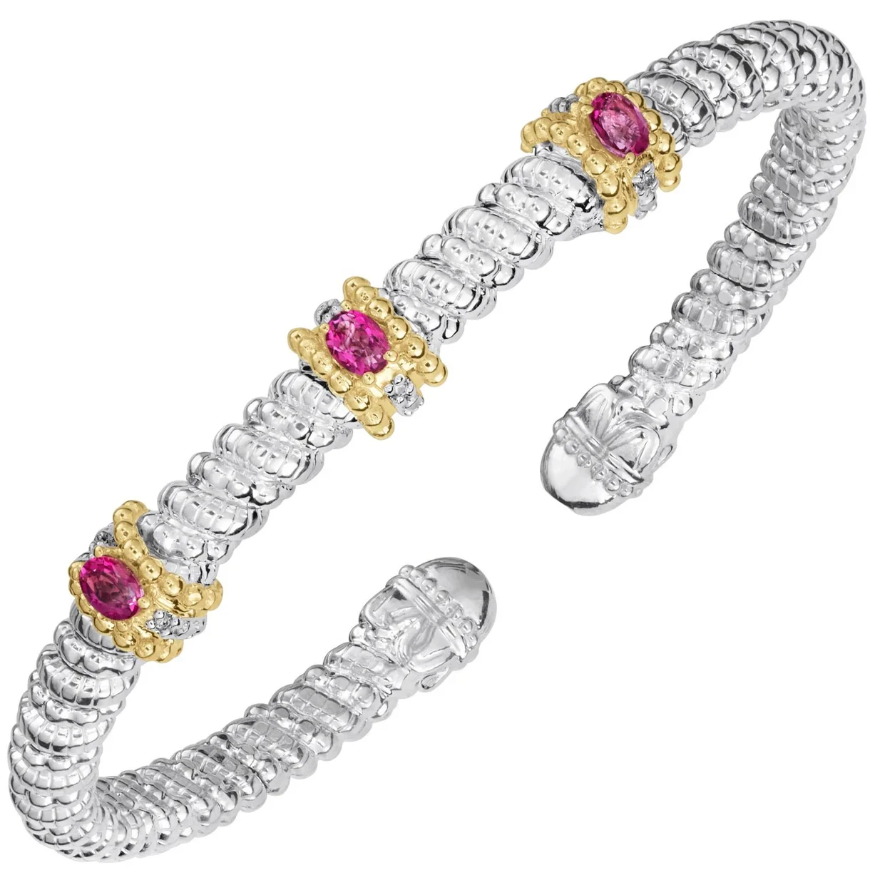 14k Gold & Sterling Silver Pink Topaz Signature Station Diamond Cuff