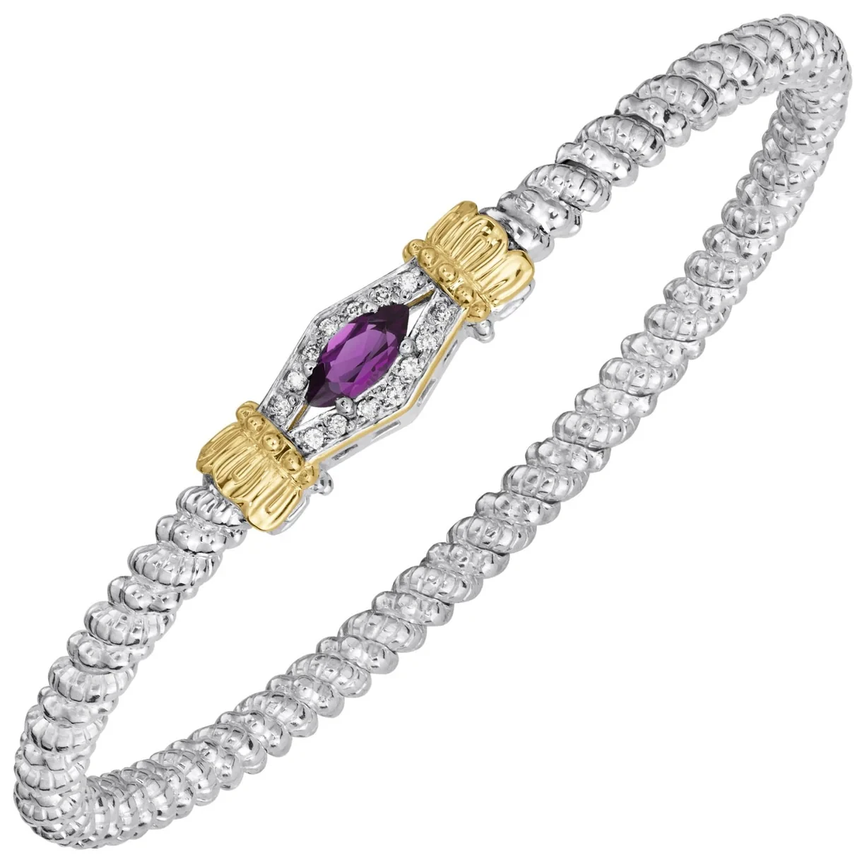 14k Gold & Sterling Silver Amethyst and Diamond Bangle