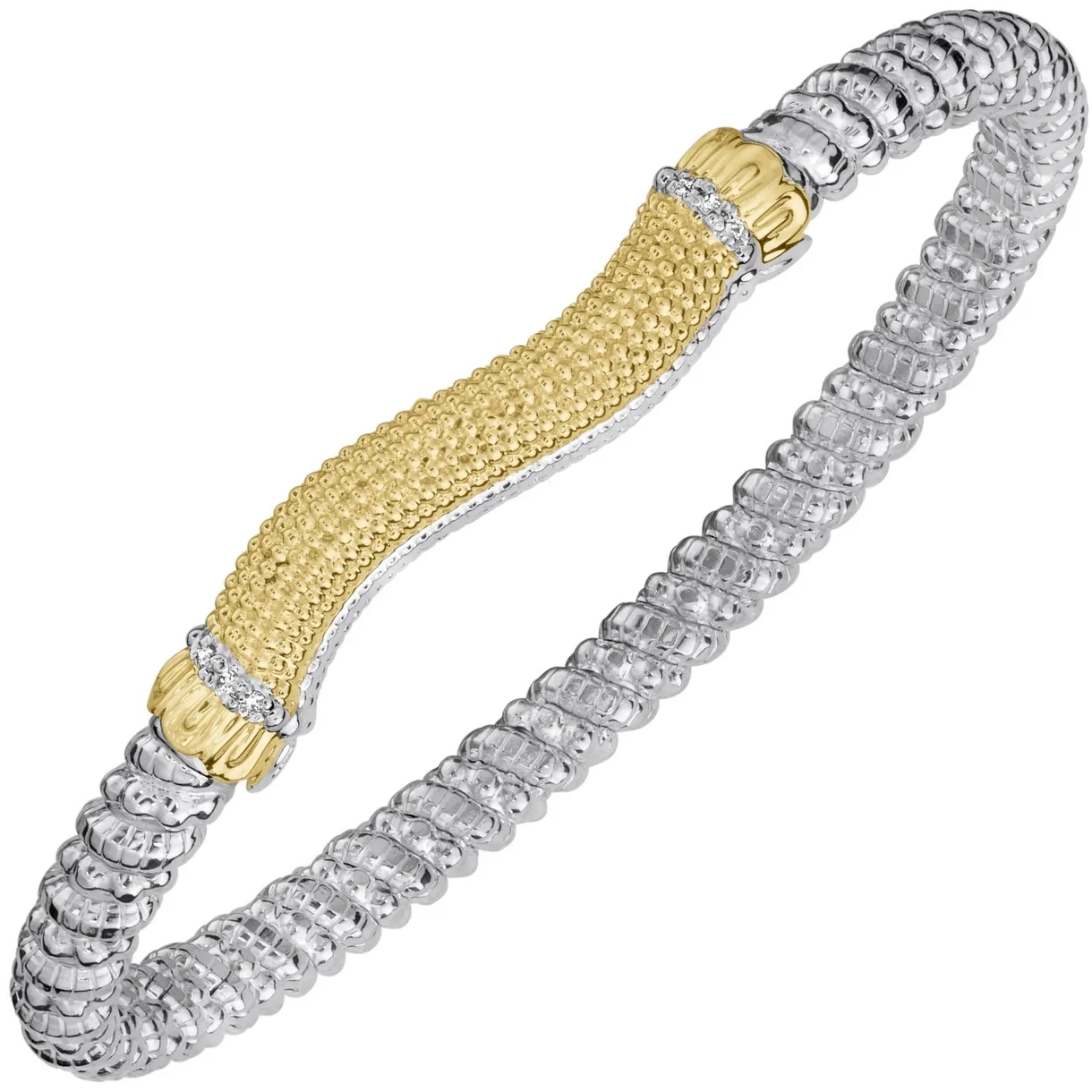 14k Gold & Sterling Silver Beaded Diamond Bangle