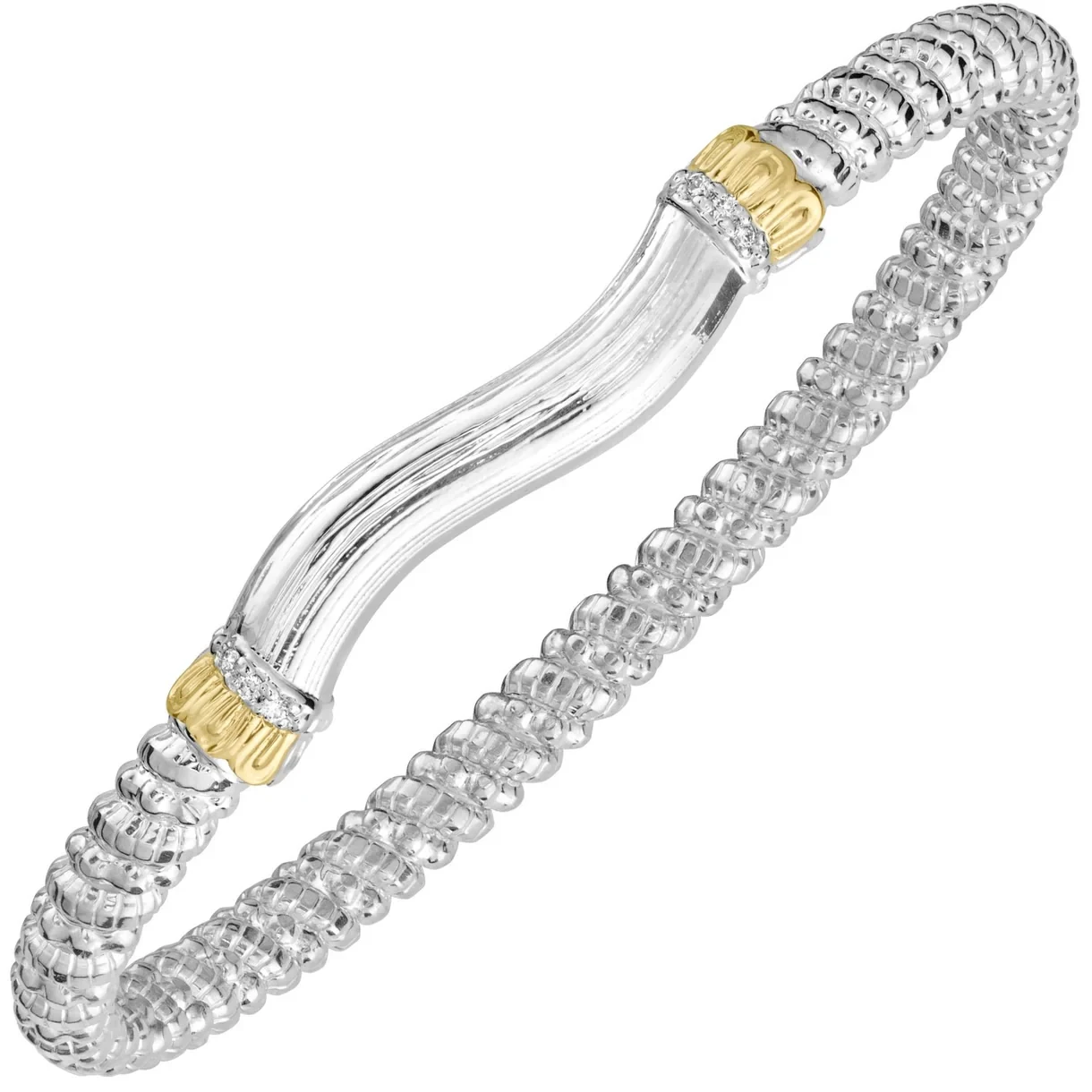 14k Gold & Sterling Silver Polished Diamond Bangle