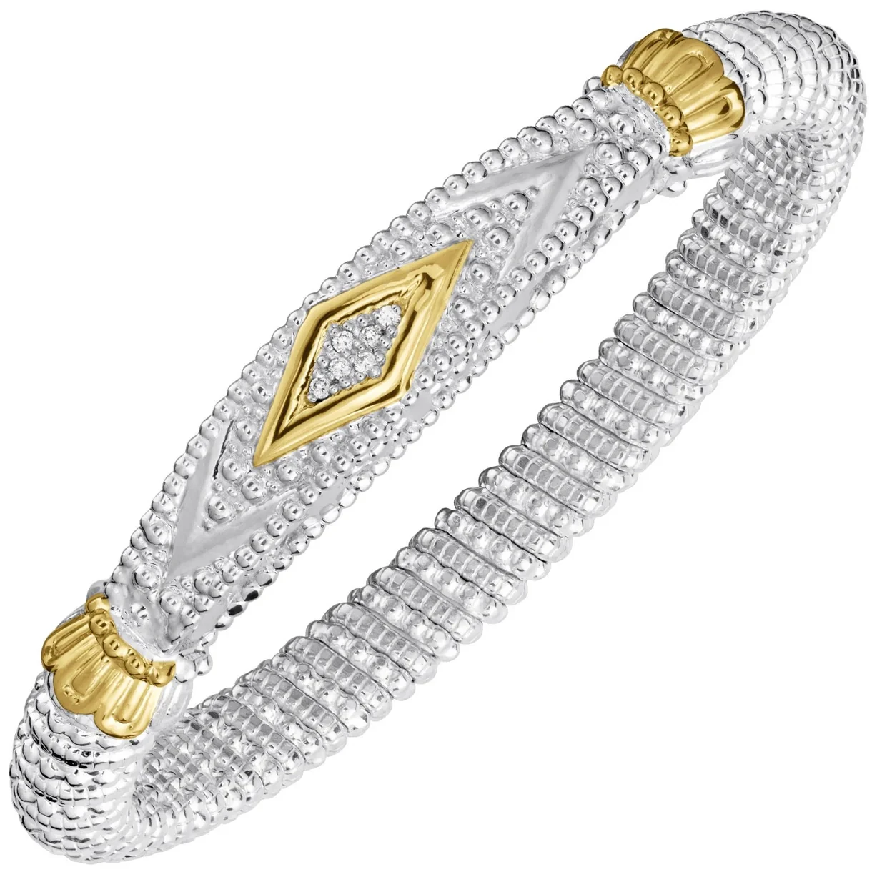 14k Gold & Sterling Silver Diamond Statement Bangle