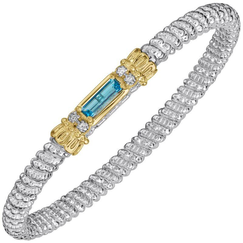 14K Gold & Sterling Silver Diamond and Sky Blue Topaz Baguette Bangle