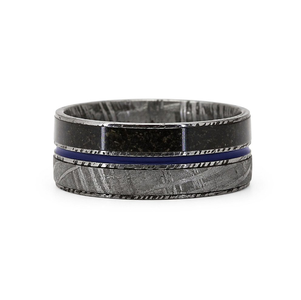 Damascus Steel, Meteorite, & Black Dinosaur Bone Band by Lashbrook Designs