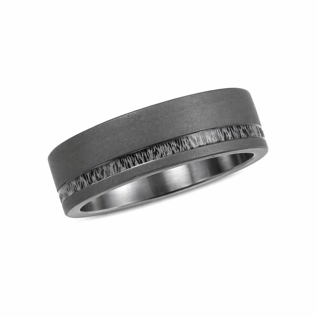 7mm Fine Bead Blast Finish Titanium &  Antler Band