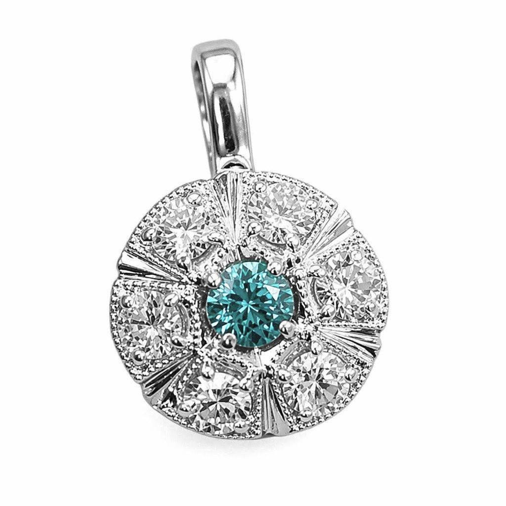 14K White Gold Vintage Blue Diamond Pearl Enhancer Pendant