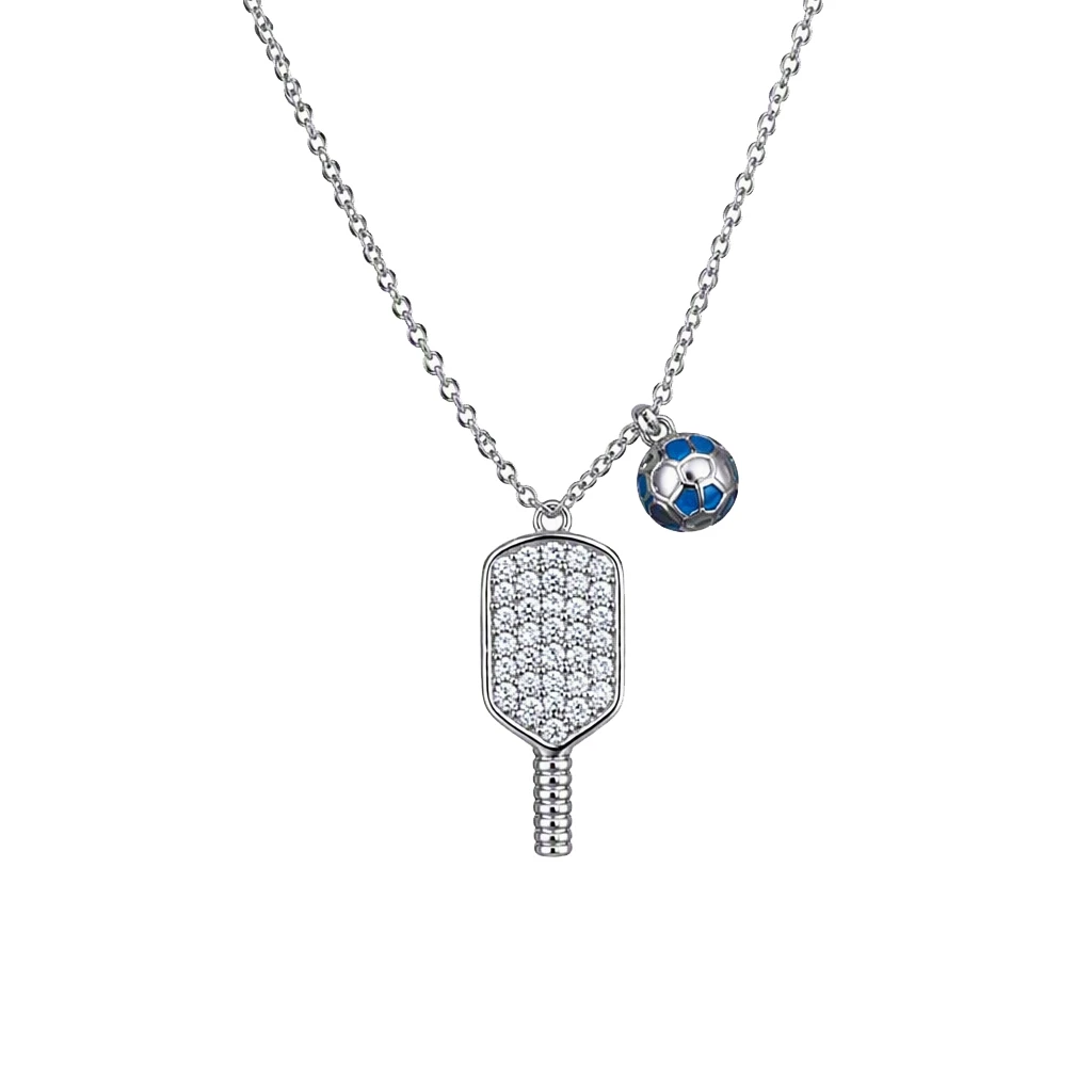 Sterling Silver & Lab Grown Diamond Pickleball Necklace