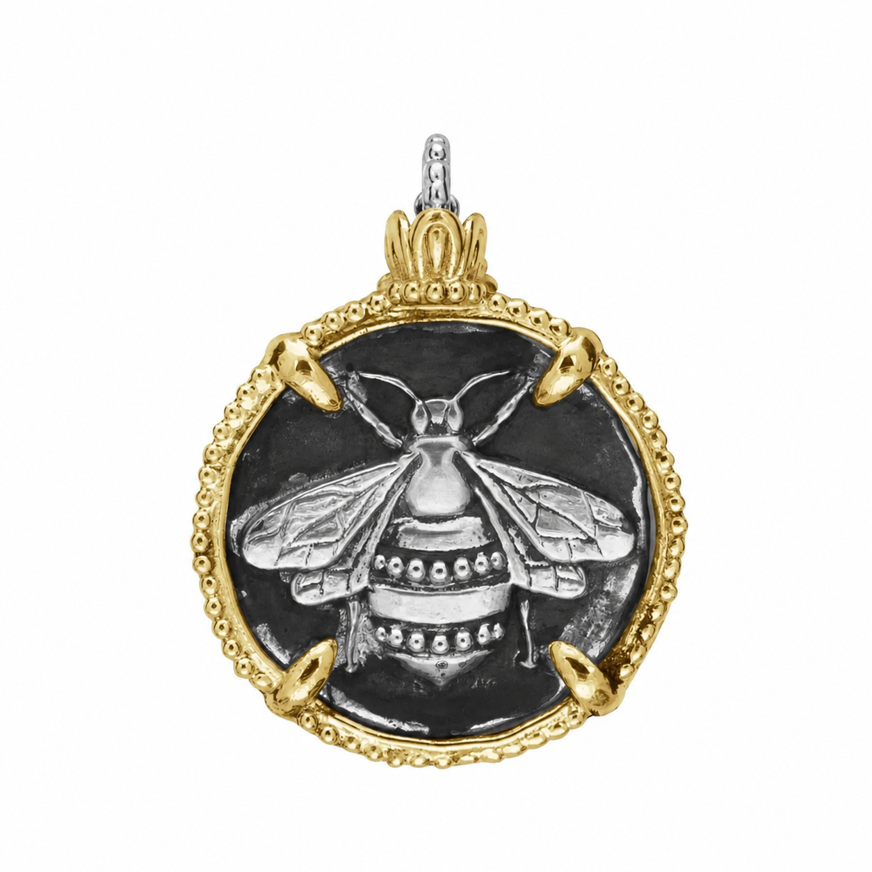 14K Gold and Sterling Silver Bee Medallion Coin Pendant