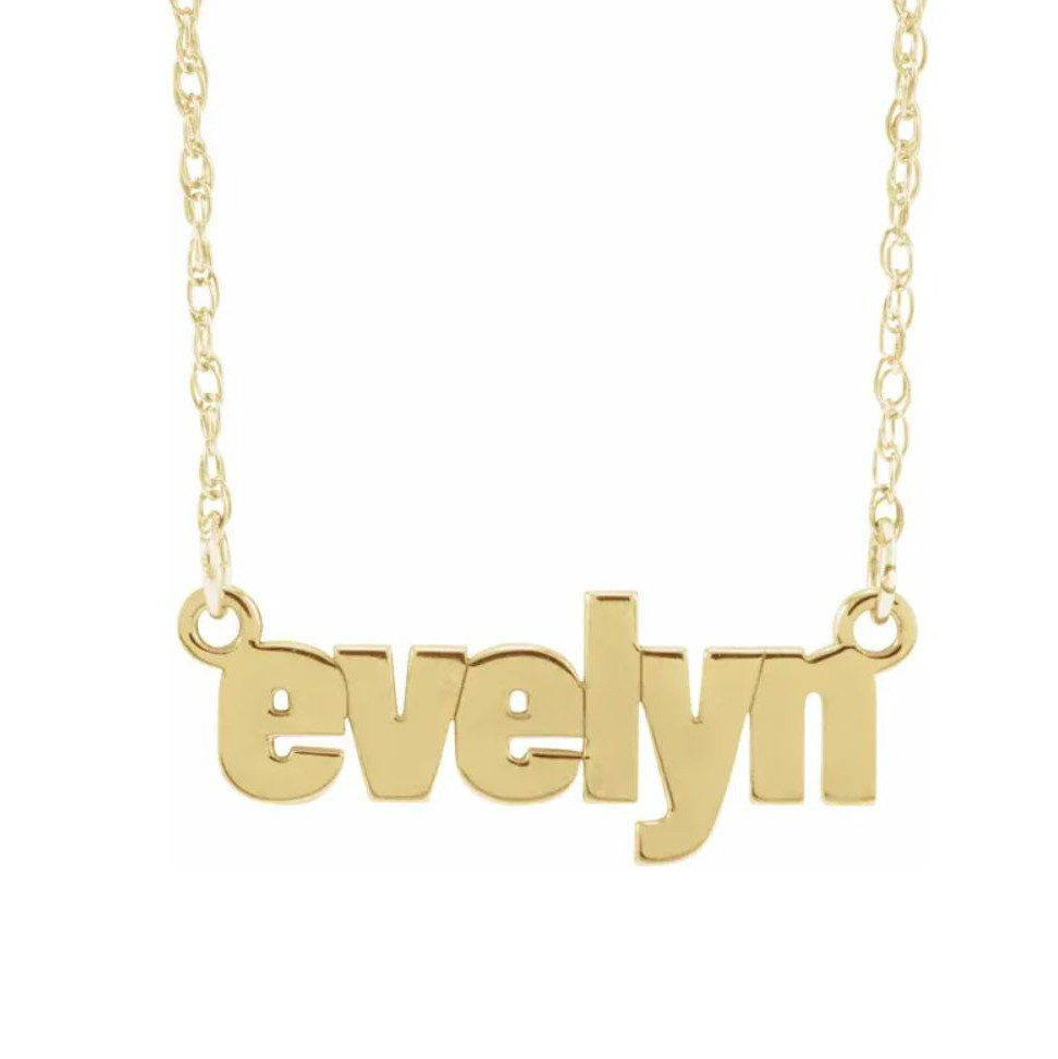 14K Gold Block Nameplate Necklace