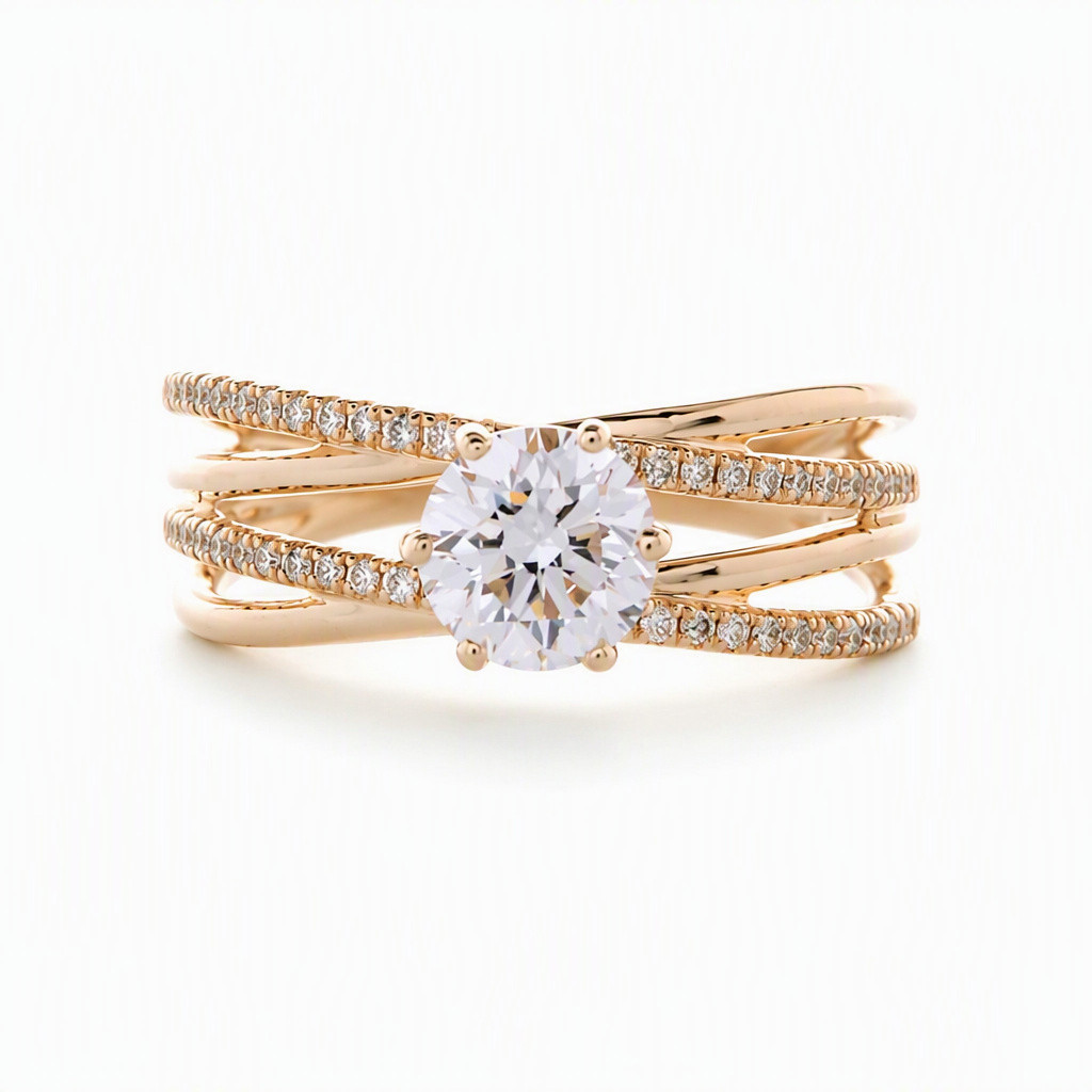 14K Yellow Gold Multi Row 1.01ct Round Brilliant Lab Grown Diamond Engagement Ring