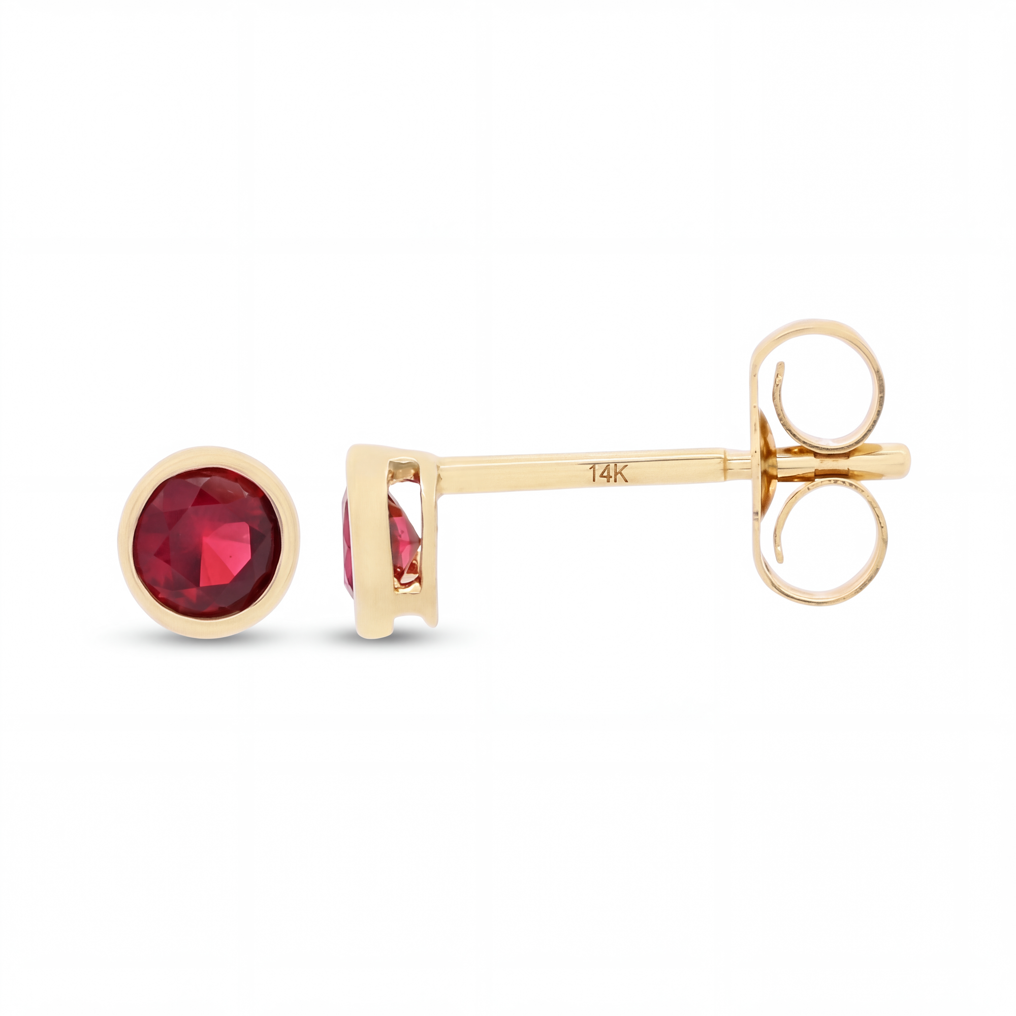 14K Yellow Gold .41ctw Round Ruby Bezel Stud Earrings