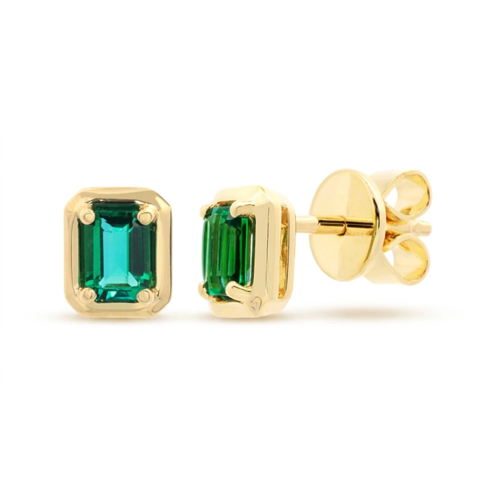 14K Yellow Gold .42ctw Emerald Cut Lab Created Emerald Stud Earrings