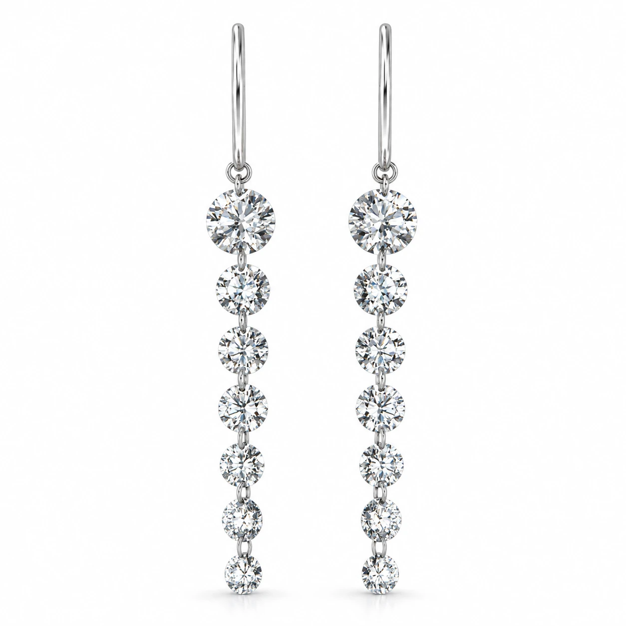 14K White Gold 2.01ctw Lab Grown Round Brilliant Pierced Diamond Dangle French Hook Earrings
