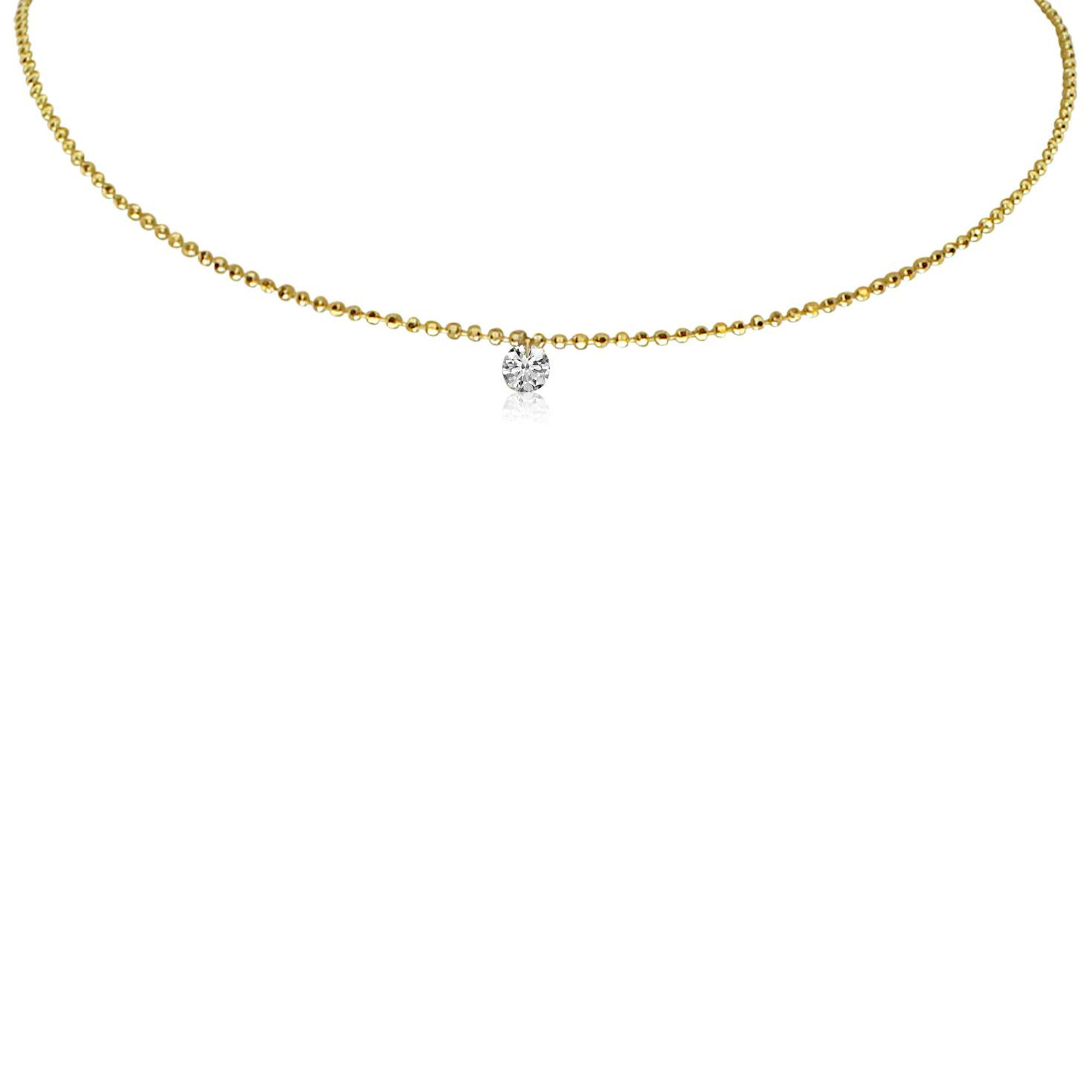 14K Yellow Gold Beaded Chain & .15ct Pierced Diamond Necklace by Brevani 14K Yellow Gold Beaded Chain & .15ct Pierced Diamond Necklace by Brevani