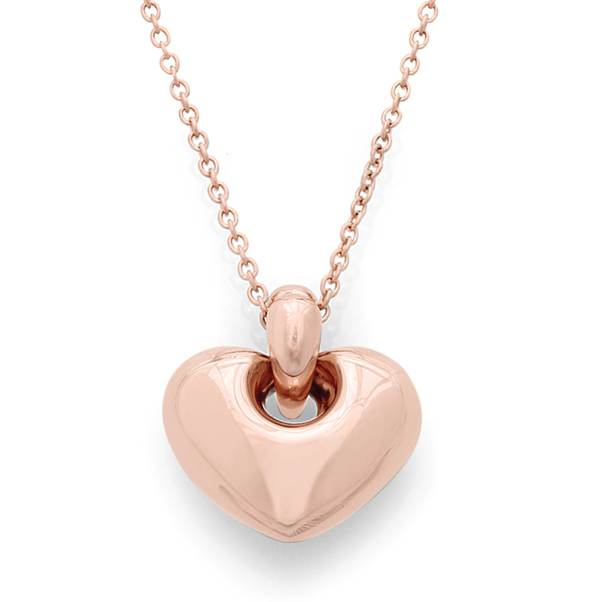 14K Rose Gold Puffed Heart Necklace