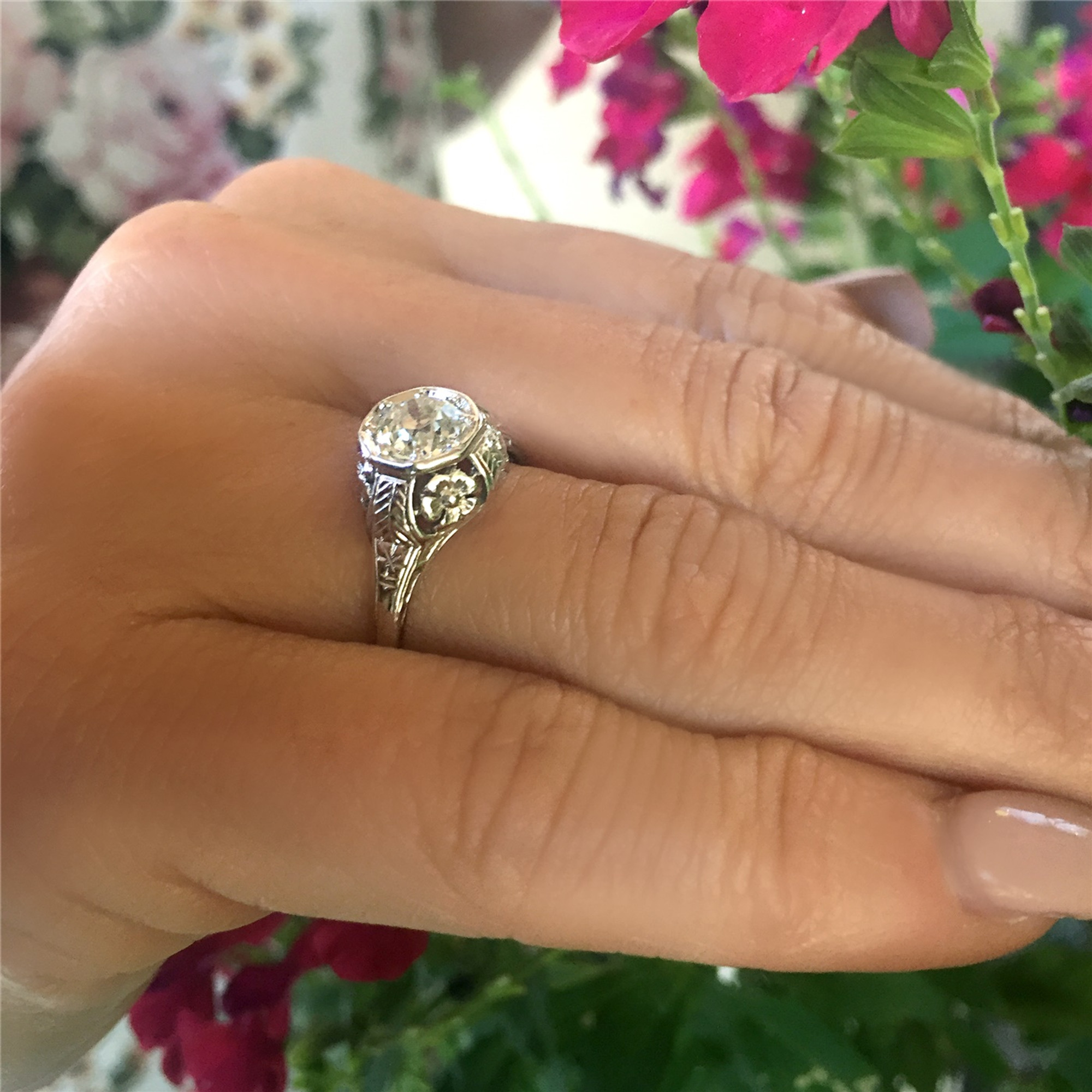 Vintage Art-Deco Filigree Diamond Ring in 14k White Gold | Jewelsmith