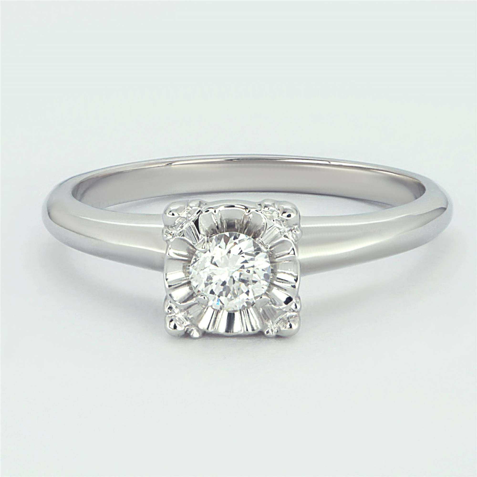 1950s Vintage 14K White Gold Illusion Setting Diamond Ring, .21ct