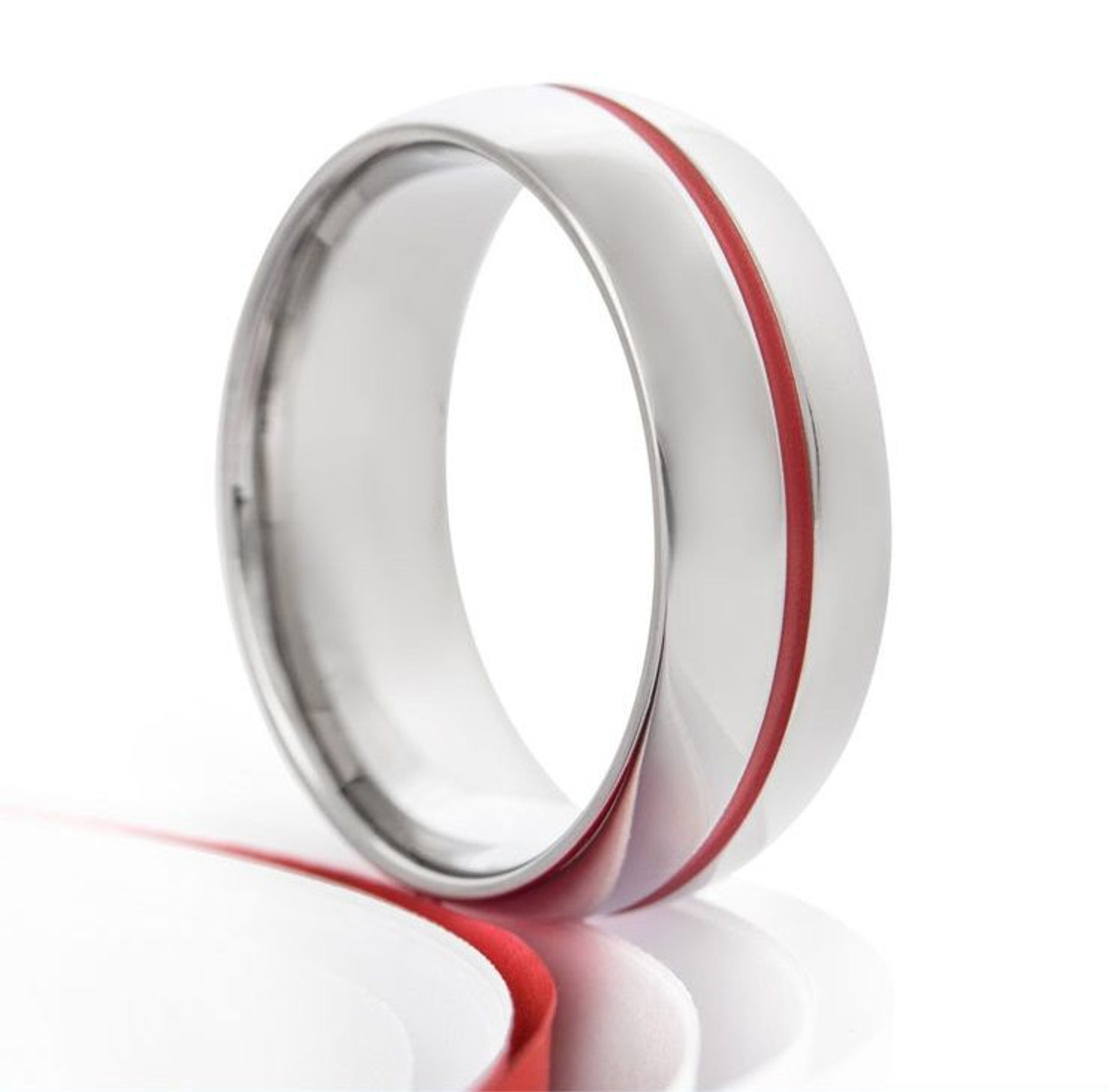 Titanium Domed Band with Red Inlay