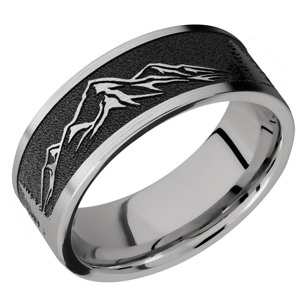 Titanium Ring with Carved Mountain Range Pattern