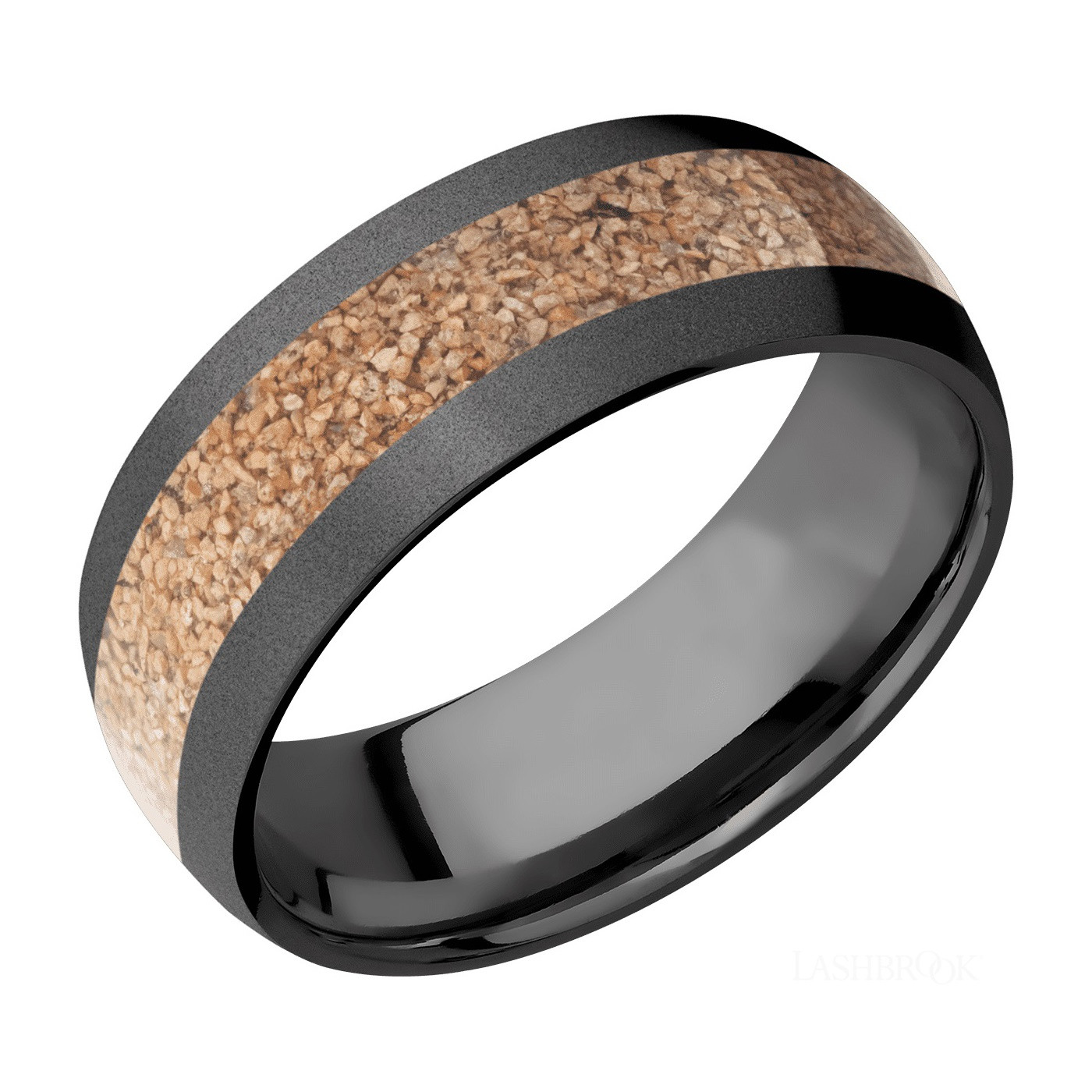 8mm Black Zirconium & Tan Dino Bone Men's Band by Lashbrook Designs