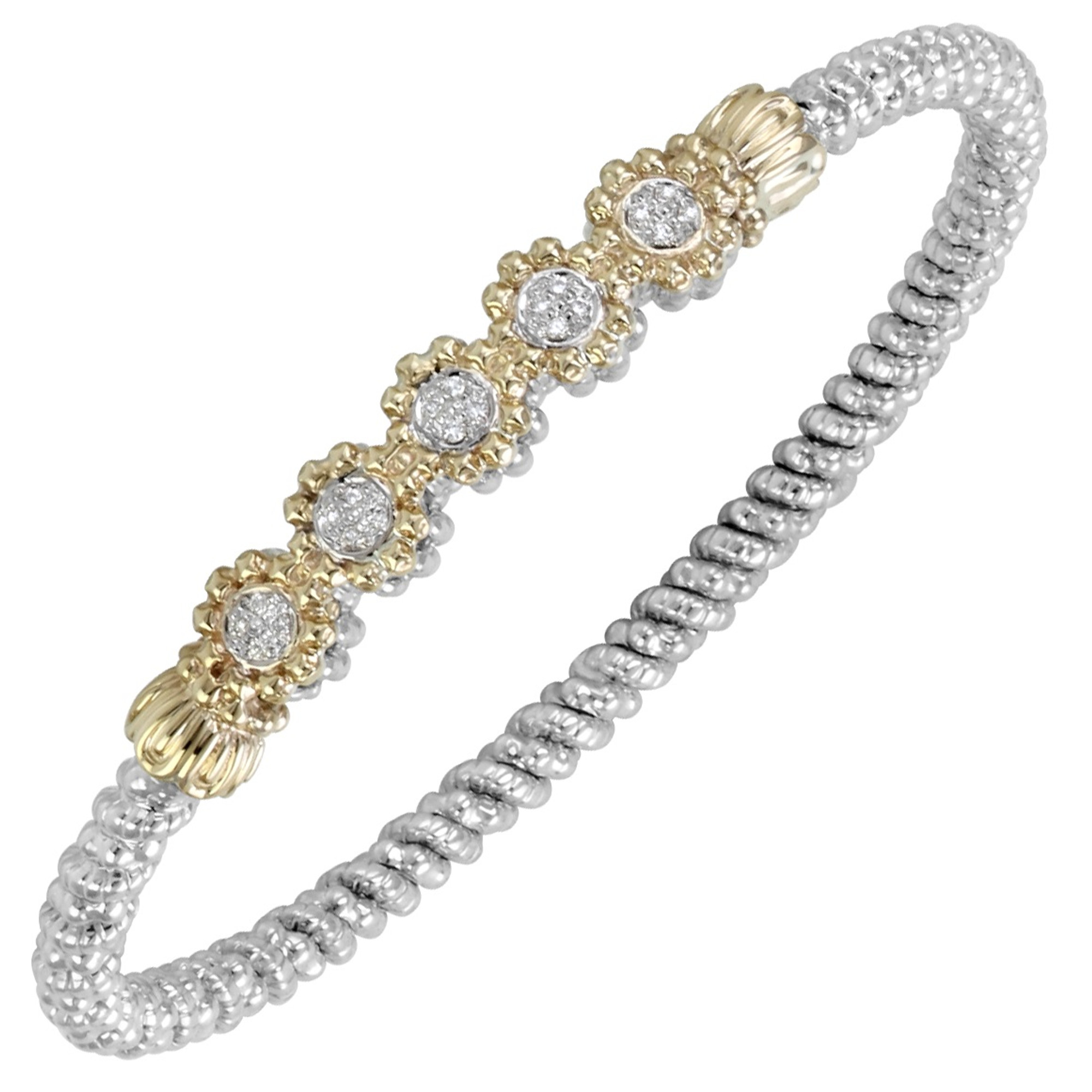 14k Yellow Gold, Sterling Silver & Diamond Beaded Flower Bangle by Alwand Vahan