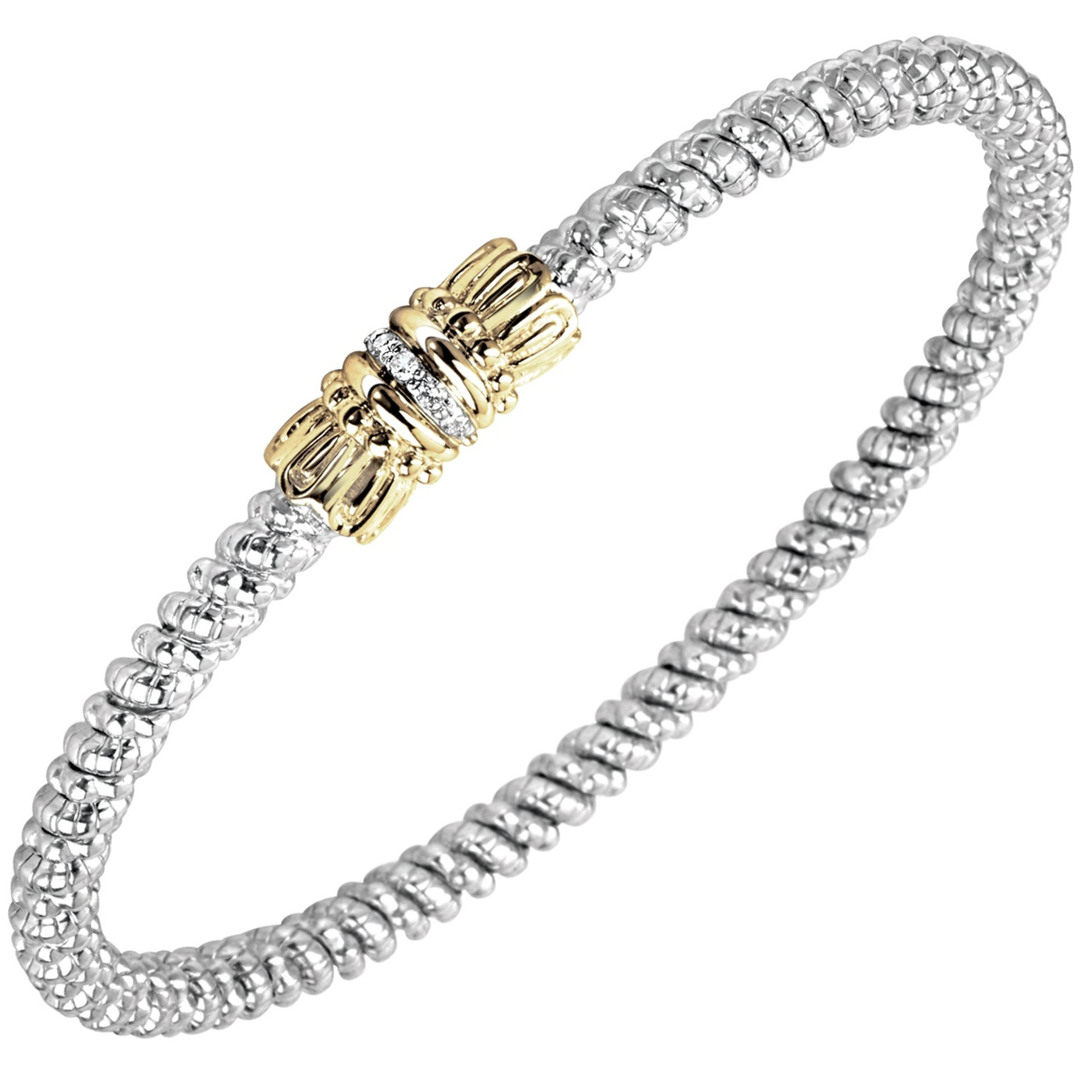 14k Yellow Gold & Sterling Silver Diamond Closed Bangle by Alwand Vahan