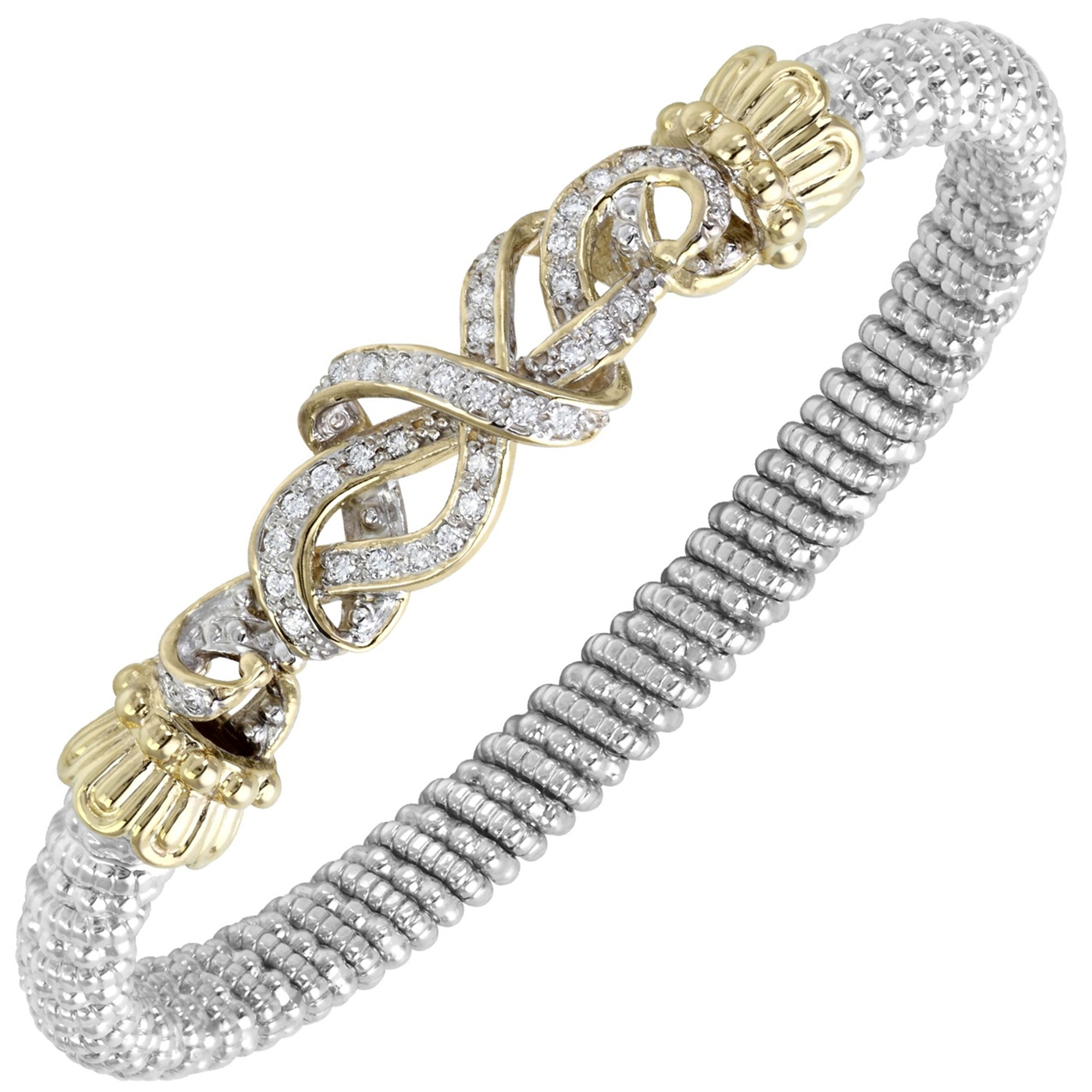 14kt Yellow Gold and Sterling Silver Diamond Ribbon Bangle by Alwand Vahan