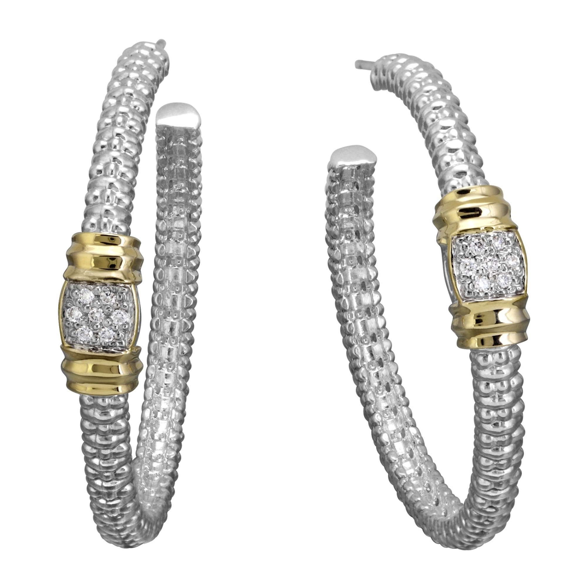 Sterling Silver & 14k Yellow Gold Diamond Hoop Earrings by Alwand Vahan