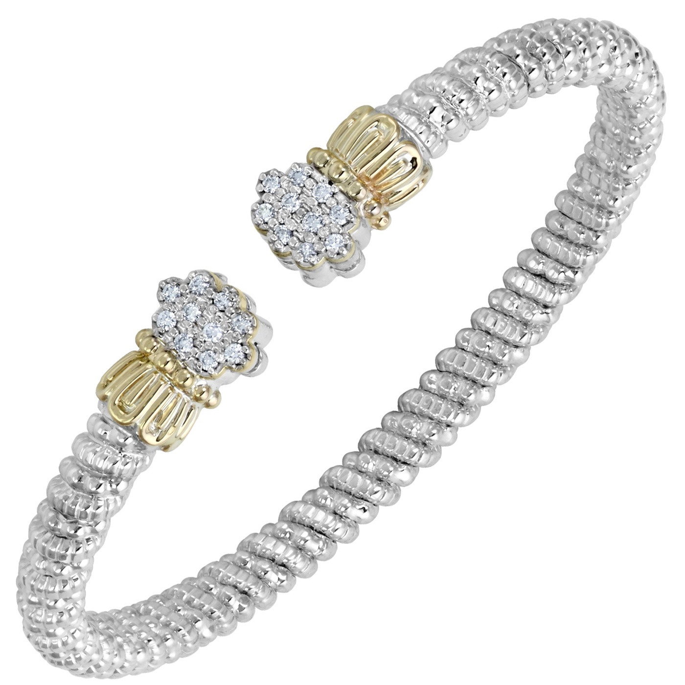 14kt Yellow Gold and Sterling Silver Diamond Bangle by Alwand Vahan, 4mm .20ctw