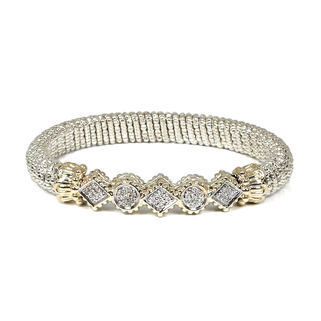 Square & Circle Diamond Cluster Sterling Silver & 14kt Yellow Gold Bracelet by Alwand Vahan