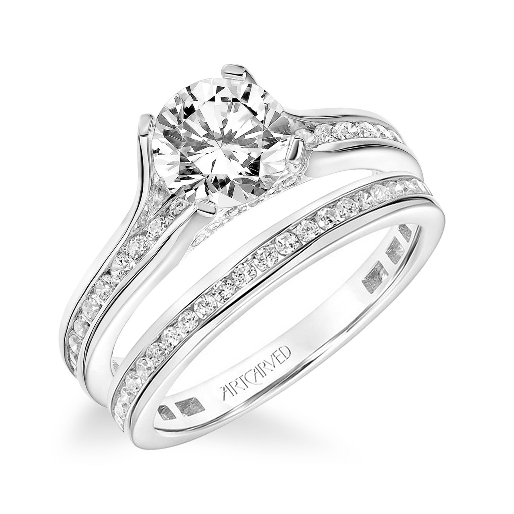 14kt White Gold Channel Set Diamond Engagement Ring & Band by ArtCarved