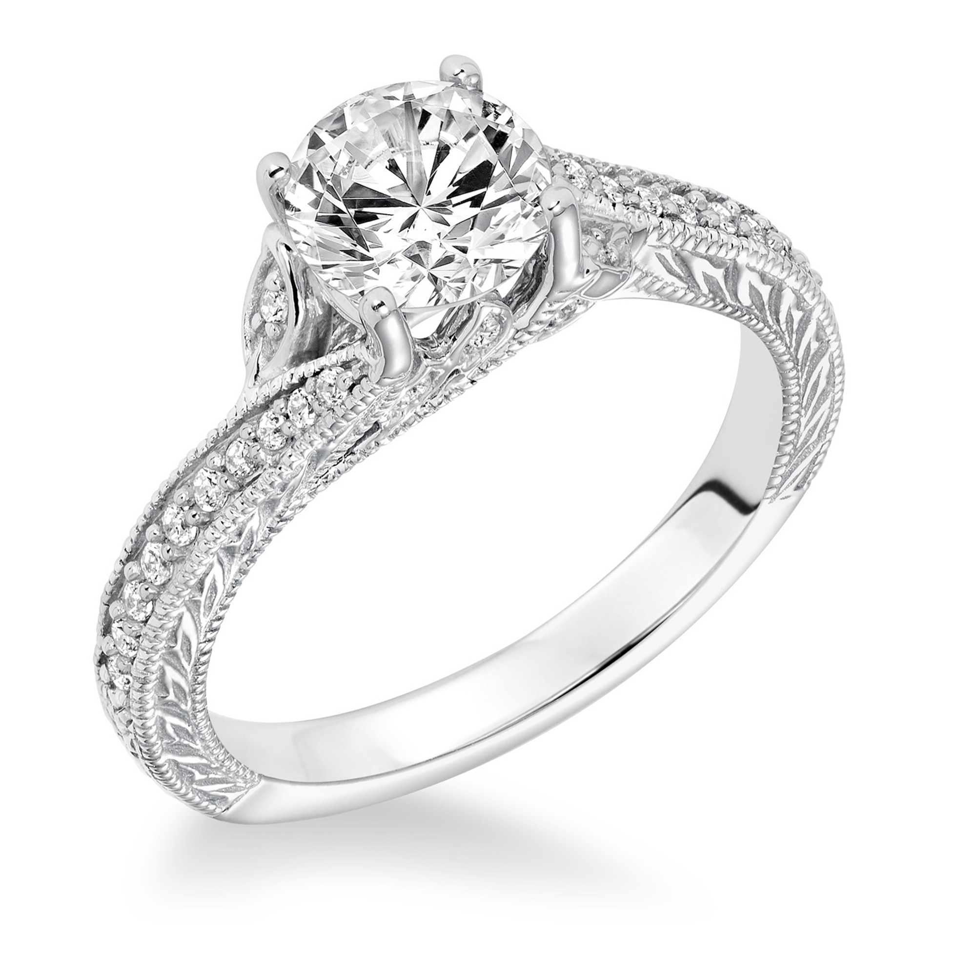 Four-Prong 14k White Gold Solitaire Engagement Ring Setting - UR138