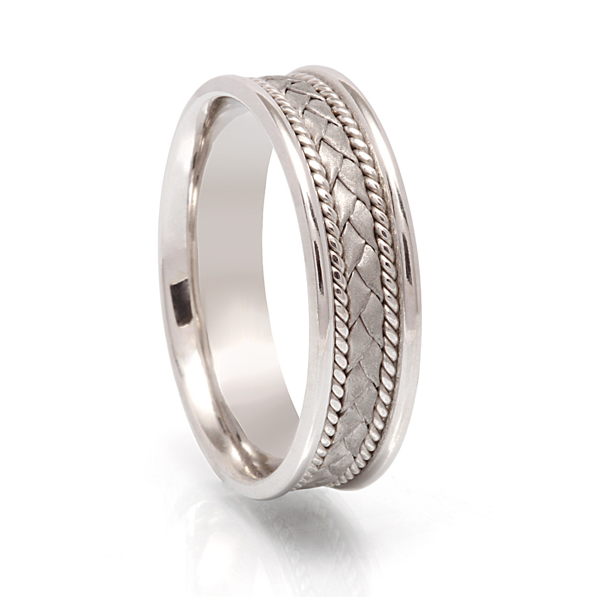 Mens White Gold Woven Band