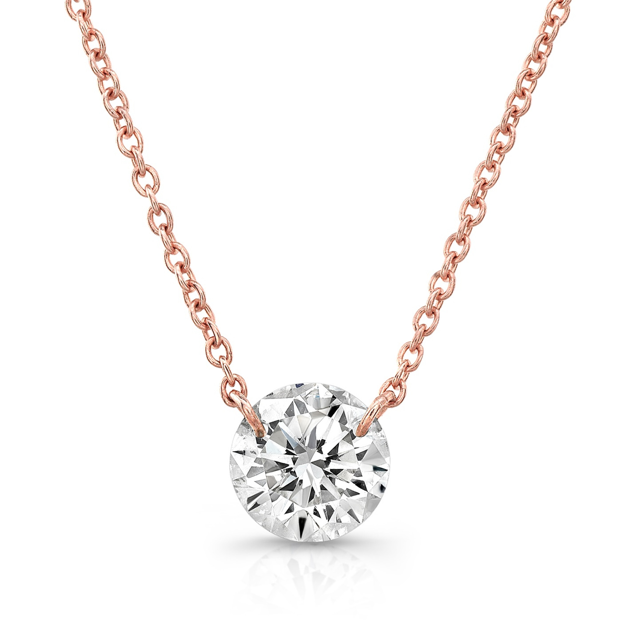 14K Solid Gold Diamond Solitaire Round Bezel Necklace – nostalgii jewelry