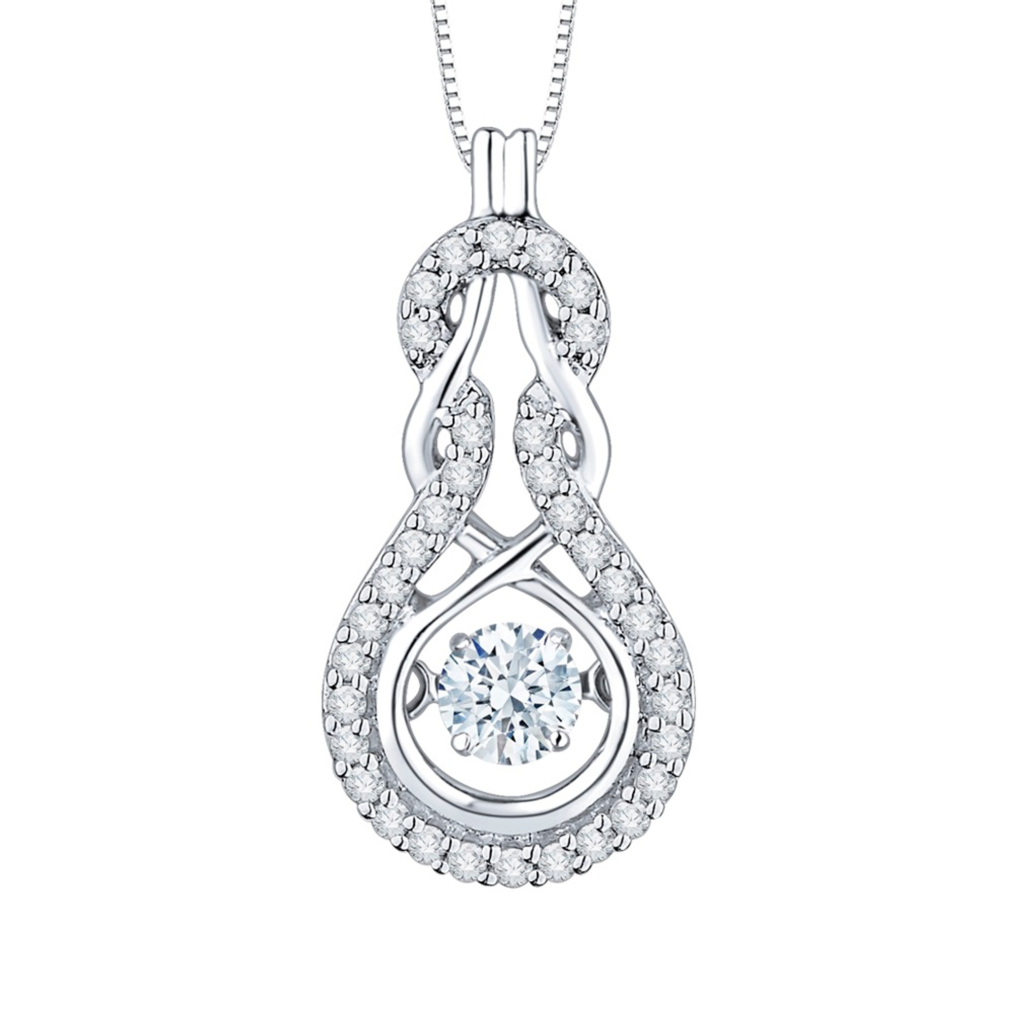 10k White Gold & Diamond Beat of The Heart Knot Necklace