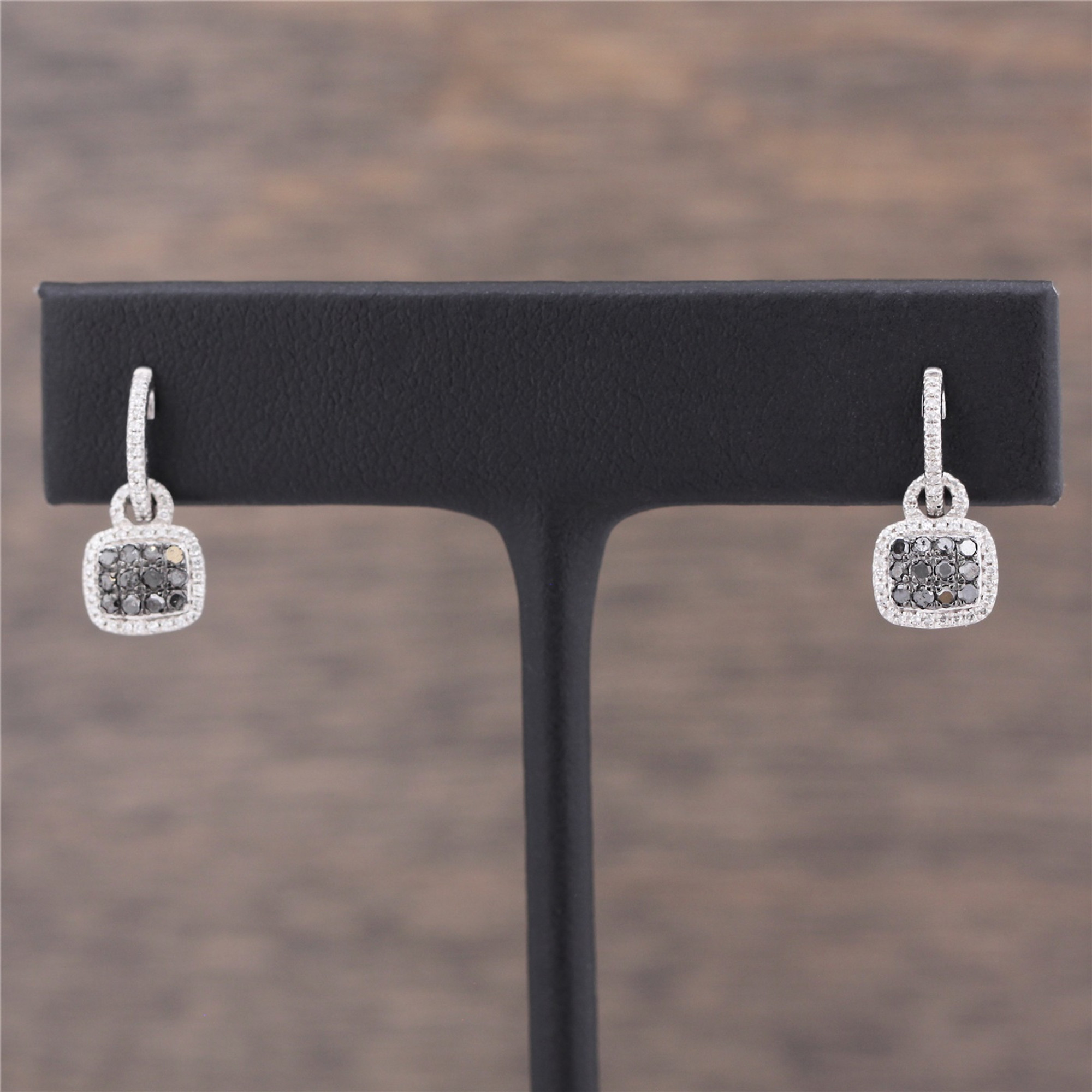 10k White Gold, Black & White Diamond Pave Drop Earrings