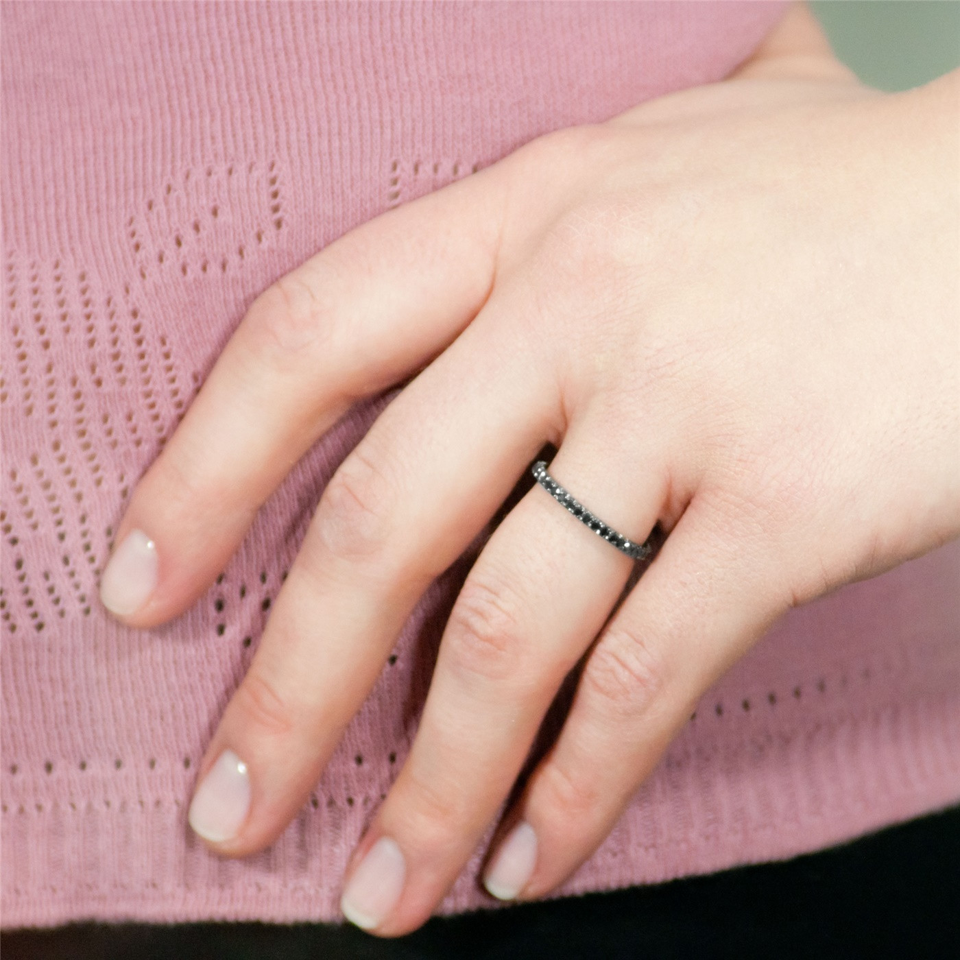 Ladies 14K Black Gold Black Diamond Wedding Band by Belloira Black