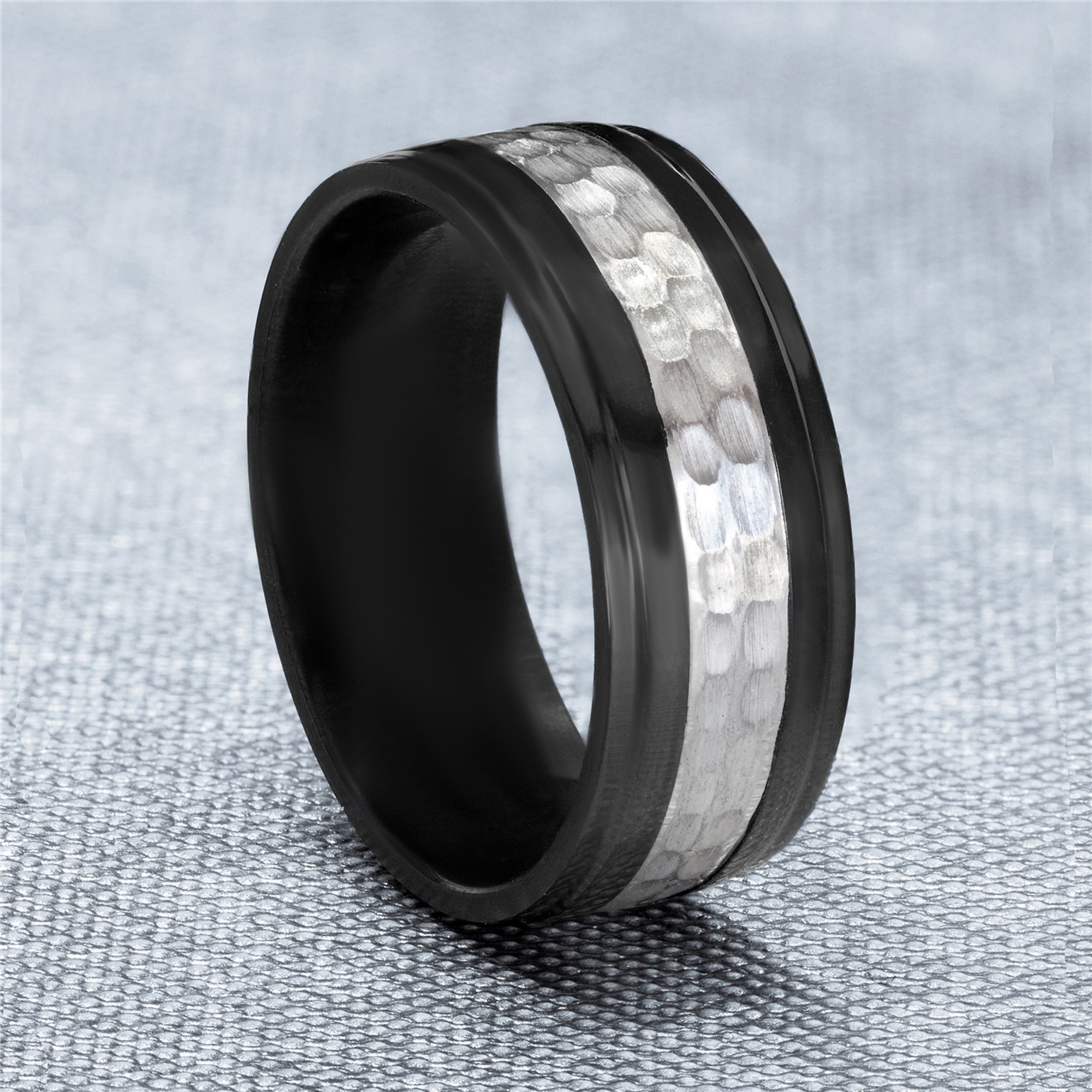 Black Zirconium and Sterling Silver Mans Ring - Black Ring with ...