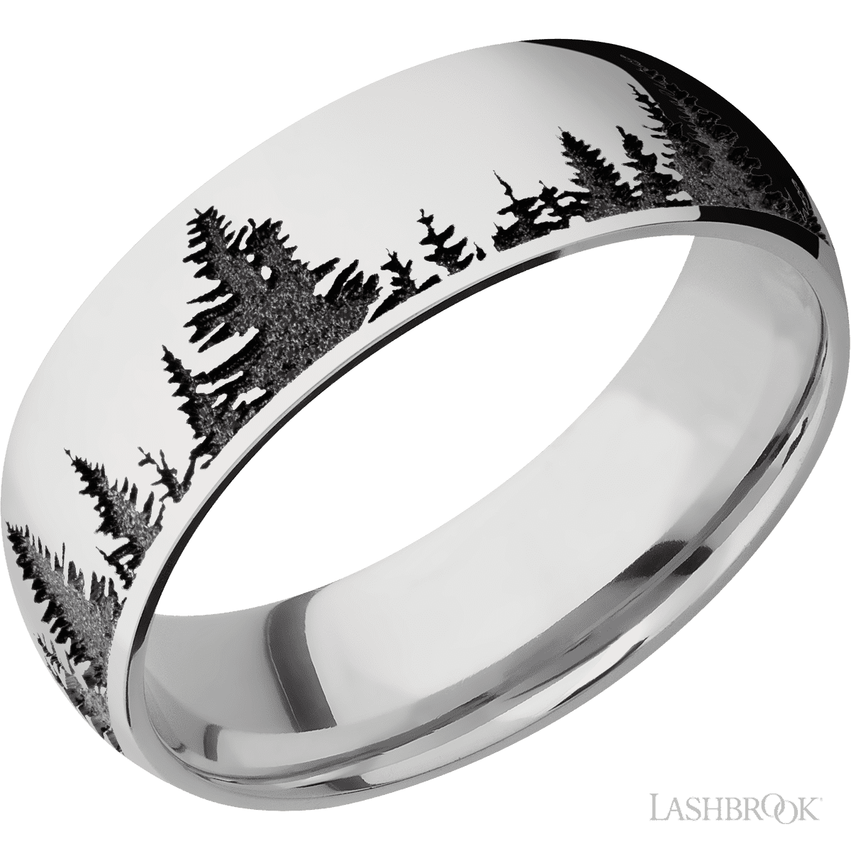 Cobalt Chrome Domed Ring with Carved Pine Trees